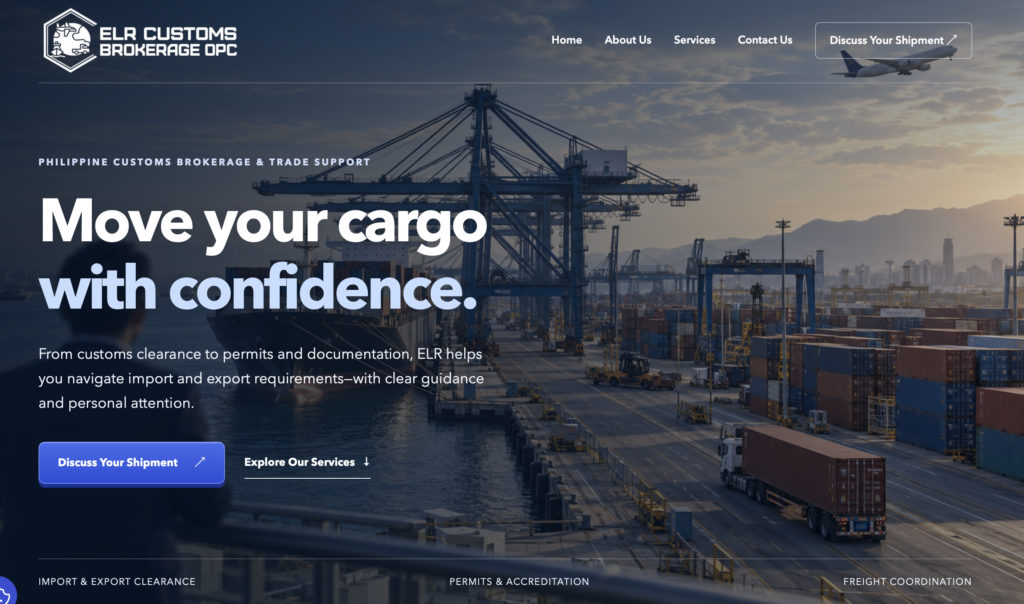 ELR Customs Brokerage website preview