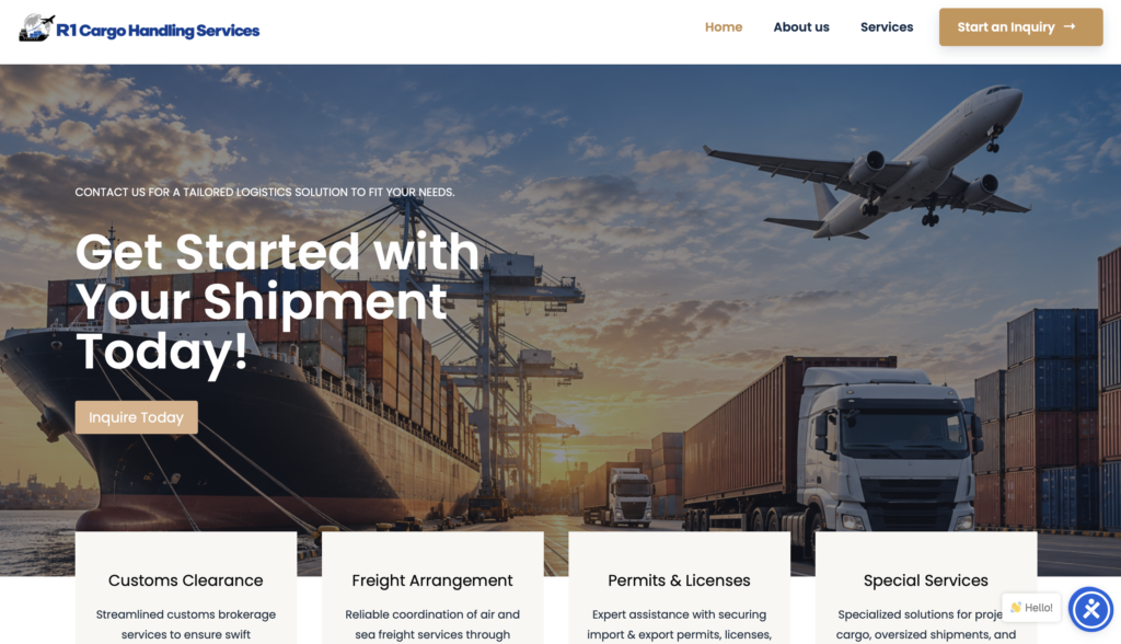 R1 Cargo Handling Services — genuine homepage screenshot