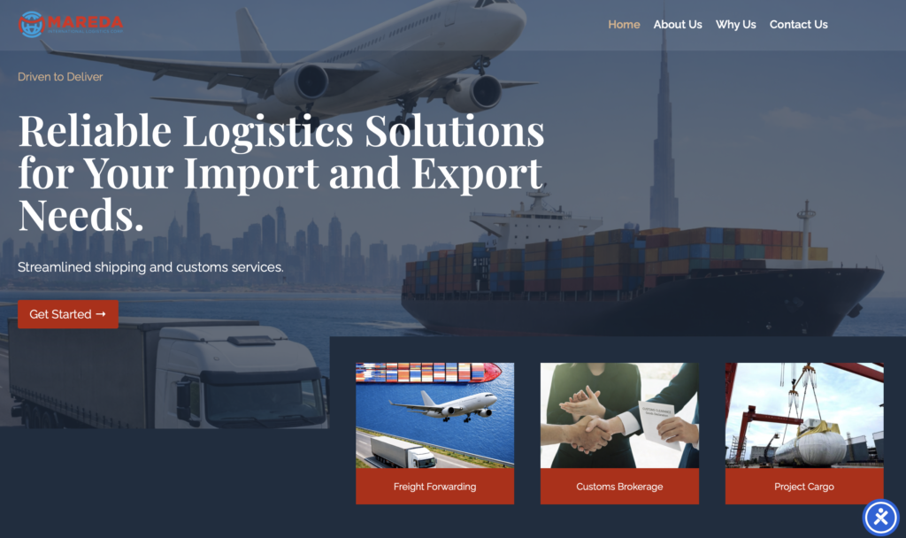 Mareda International Logistics — genuine homepage screenshot